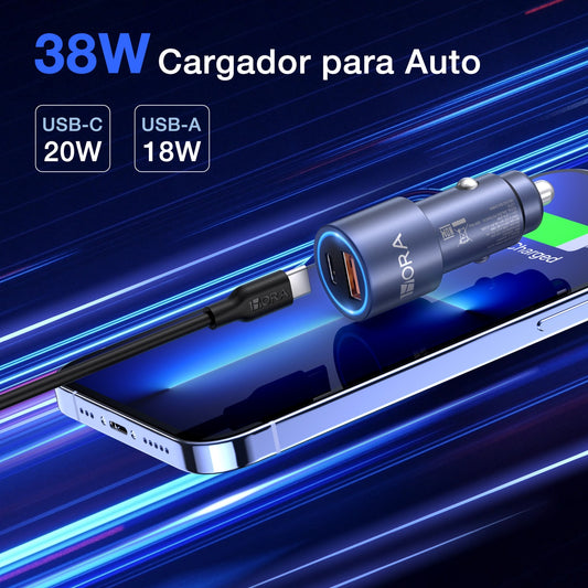 1 Hora Cargador Auto Carga Rapida 38W 🔋